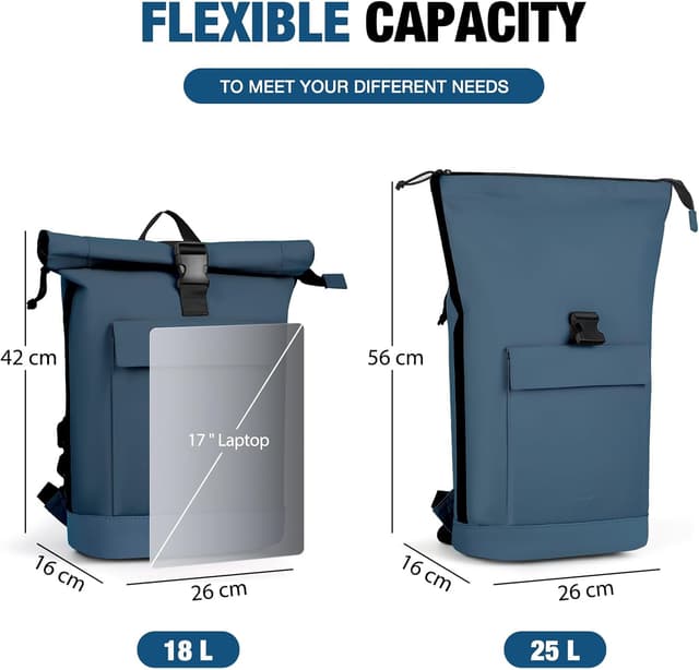 Detalle de Lekeinchi Rolltop Backpack (Blue) with 17-inch laptop compartment