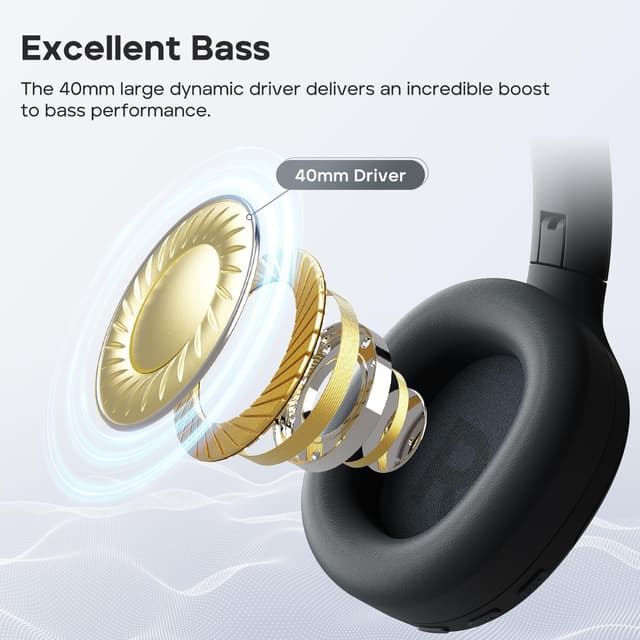 Detalle de Tribit QuietPlus 81 wireless noise-cancelling headphones with deep bass and up to 110H playtime