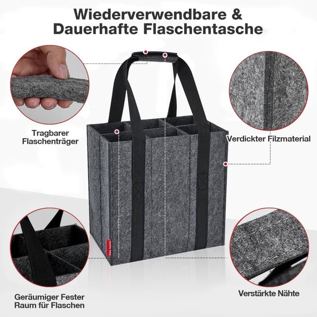 Thumbnail 3 de Eurhomewit Flaschentasche 2er Pack 6 Fächer Filz