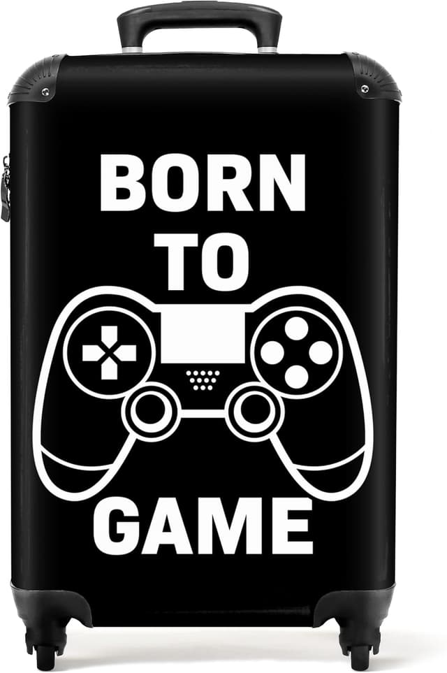 Detalle de Valigia Bambini NoBoringSuitcases.com con trolley e stampa “born to game” (55x40x20 cm) – Joystick - Nero