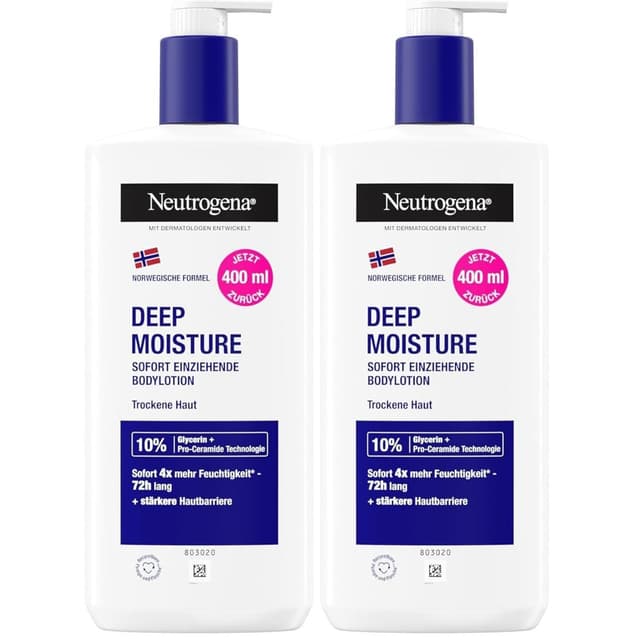 Detalle de Neutrogena Deep Moisture sofort einziehende Bodylotion 400 ml (2er-Pack) für trockene Haut