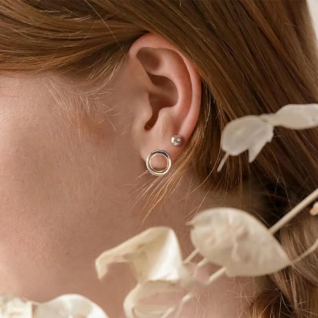 Detalle de Loutade Ohrstecker Set aus 925 Sterling Silber – 3 Paar (Kreis, Kugel, Scheibe) hypoallergen