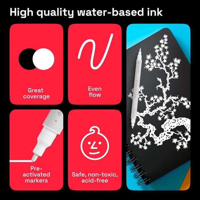 Detalle de Artistro ARTISTRO 2 White Acrylic Paint Pens (Dual Tip) – Brush + Fine 1 mm for quick acrylic details