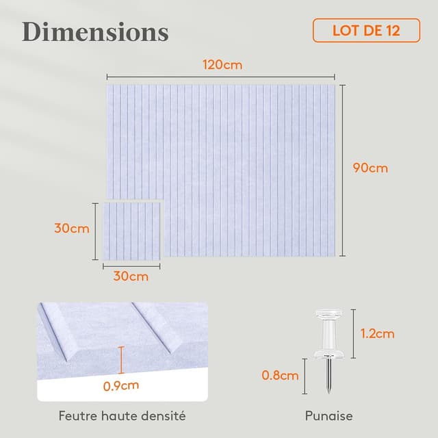 Detalle 2 de Lifewit tableau en feutre adhésif décoratif violet pervenche, lot de 12 panneaux 120 x 90 cm (avec punaises)