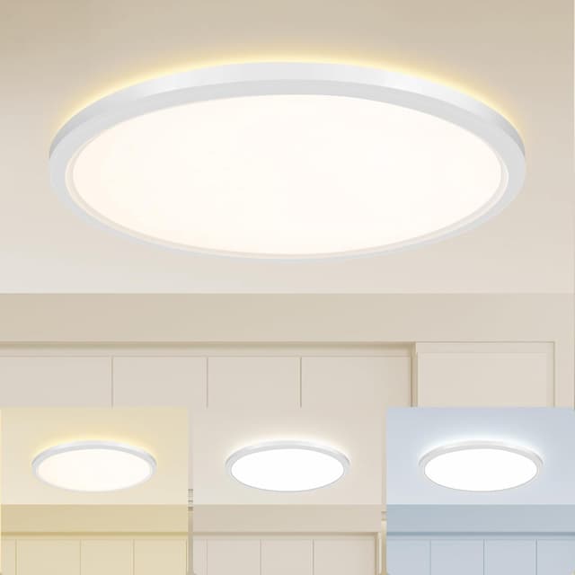 Detalle de slochi LED-Deckenleuchte flach 46W, Ø50 cm – 3 Lichtfarben (3000K/4000K/6500K), IP44 für Bad & Küche