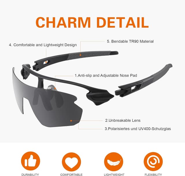 Detalle 2 de Polarised Cycling Glasses Sports Sunglasses for Men & Women (Wrap-Around Bike / MTB / Ski / Racing)