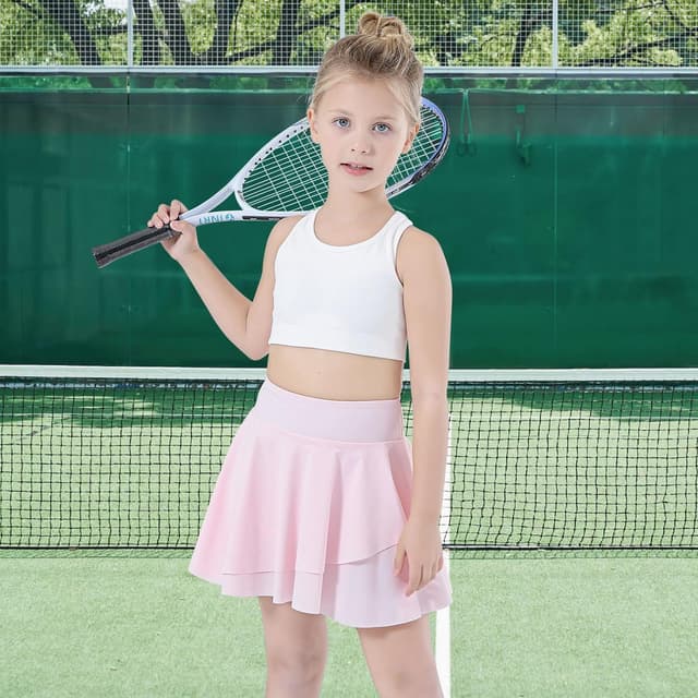 Detalle de Bezioner pleated tennis skirt for girls with built-in shorts, high waist skorts and side pockets