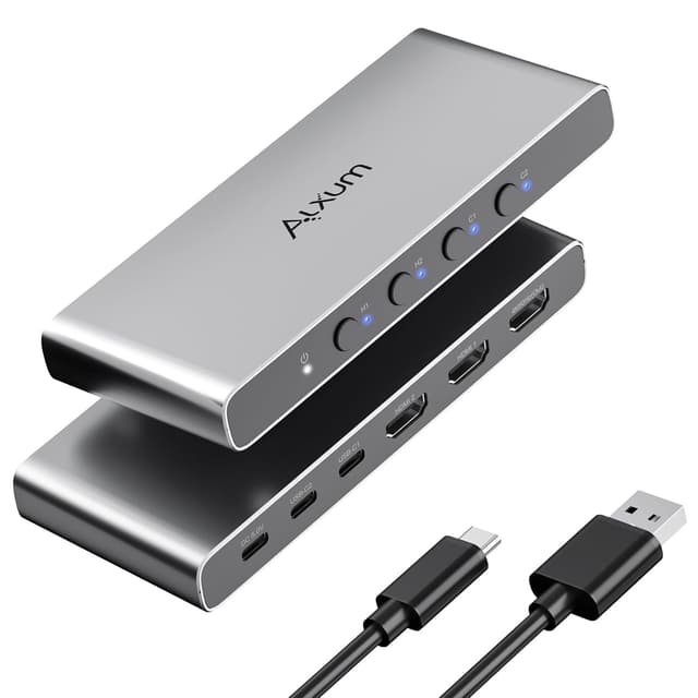 Detalle de Alxum HDMI Switch 4-in-1 (4K@60Hz, HDR, HDCP 2.3) mit 2× Type-C Eingängen – automatisches Umschalten