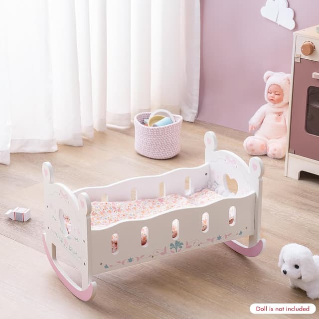 Thumbnail 6 de ROBOTIME Wooden Baby Doll Crib for 18-24 Inch Dolls (with blanket and pillow) — rocker doll cradle bed