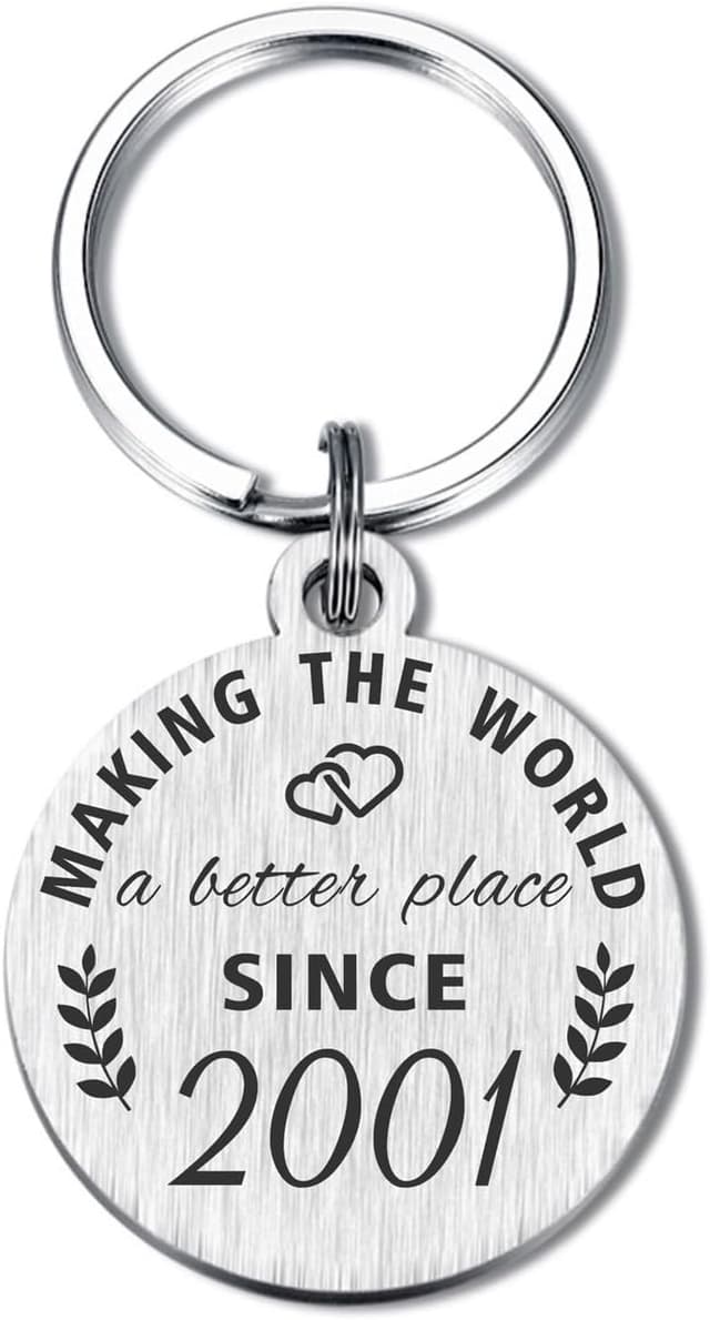Detalle de ABBNT 25th Birthday Keychain (Born in 2001) Stainless Steel Laser Engraved Keepsake for Her or Him