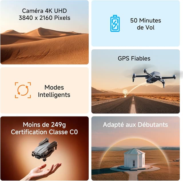 Detalle 2 de Ameta S20 Drone avec caméra 4K, GPS, retour automatique et modes intelligents (FPV WiFi) — idéal pour débuter