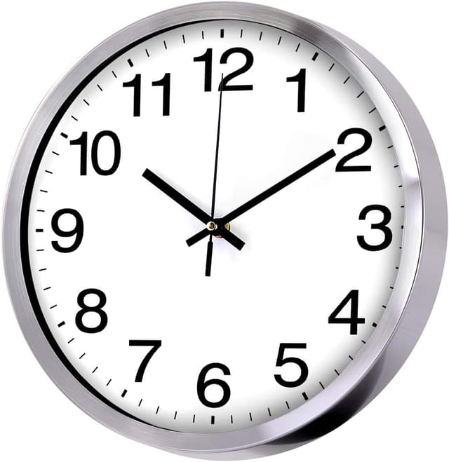 Detalle de 12 Inch Metal Frame Glass Cover Non-ticking Quartz Wall Clock (Silver) for quiet indoor timekeeping