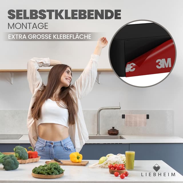 Detalle de LIEBHEIM Handtuchhalterung ohne Bohren (schwarz, Aluminium, 22 cm) – Wand-Handtuchstange