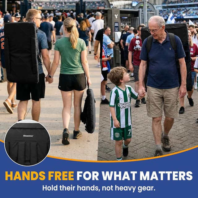 Detalle 1 de Sheenive Stadium Seats with Back Support (380 lbs) – 2.8'' Cushioned Bleacher Seat with 6 Adjustable Angles, Armrests & Cup Holders