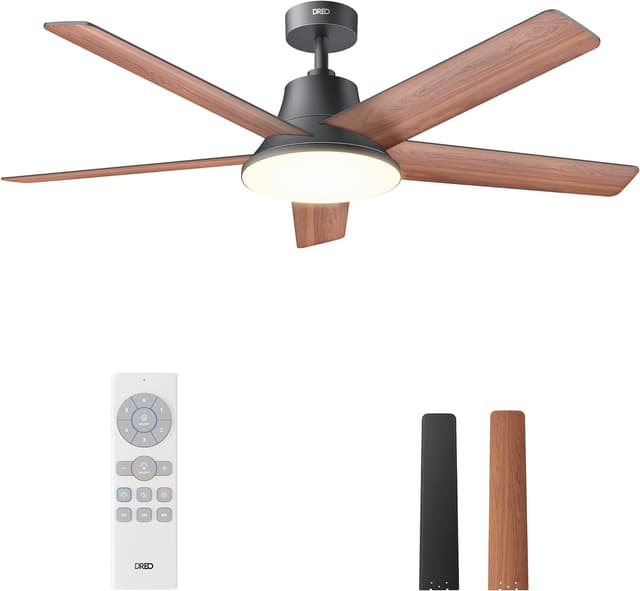 Detalle de DREO 52-Inch Ceiling Fan with Lights (6 Speeds, Dimmable LED, Remote, 8H Timer)