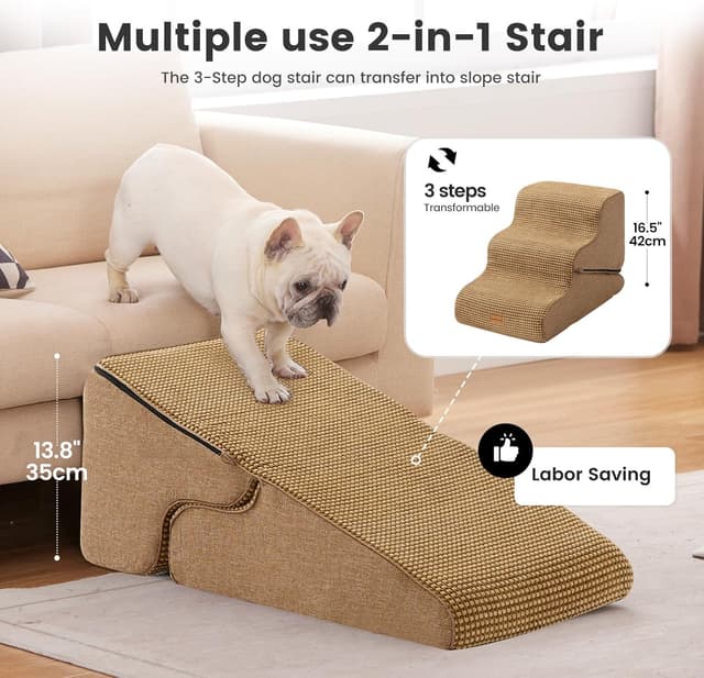 Detalle 2 de Gardner Pet Hundetreppe für kleine Hunde (35/42 cm) – 3 Stufen mit hochdichtem Schaumstoff & rutschfester, abnehmbarer Hülle