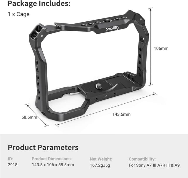 Detalle de SmallRig A7III Lightweight Cage for Sony A7 III / A7R III / A9 (Model 2918)