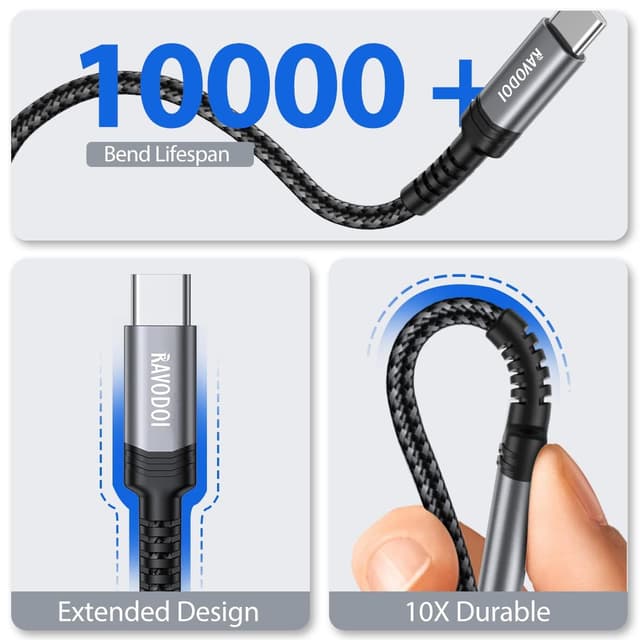 Detalle de USB-C Charger Cable 3m 2-Pack – USB to USB-C Fast Charge (Nylon Braided)