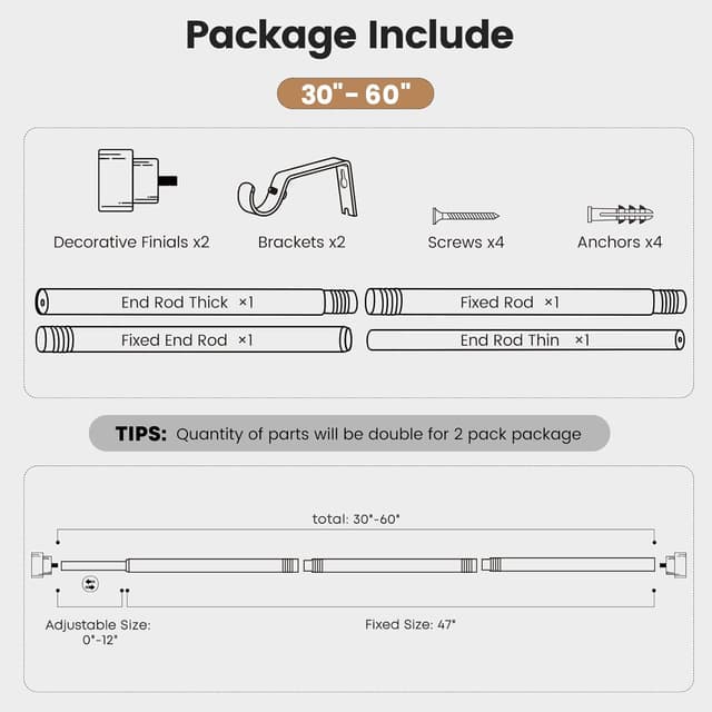 Thumbnail 6 de WIN4ALL Black Curtain Rods 30"-60" 📐