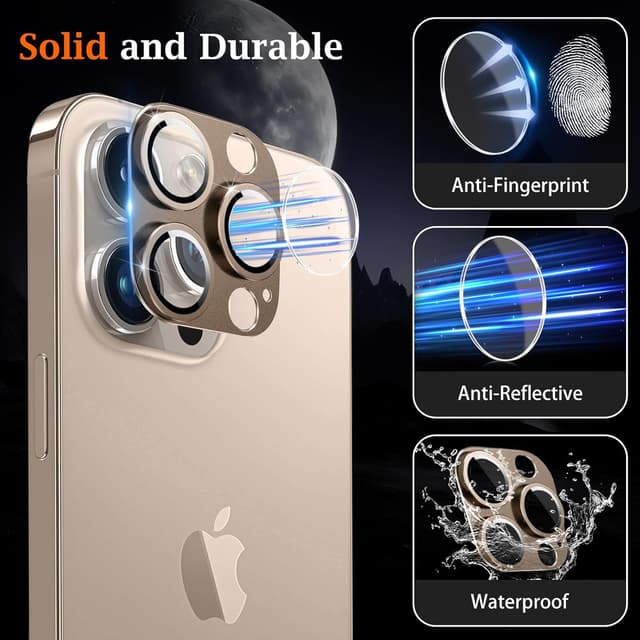 Detalle de MiKoyi Kameraschutzfolie für iPhone 16 Pro / iPhone 16 Pro Max (Aluminiumlegierung & gehärtetes Glas), Dunkelbraun