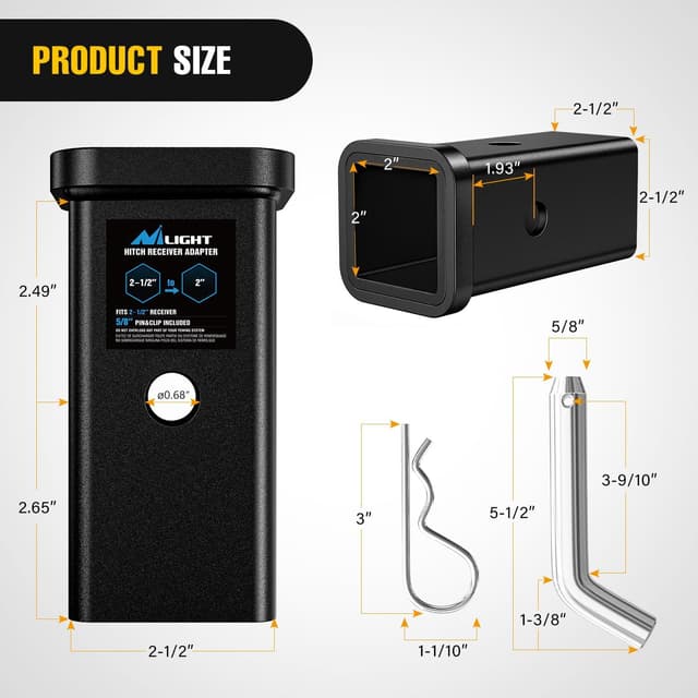 Detalle de Nilight 2-1/2 in to 2 in Trailer Hitch Receiver Extender/Adapter Reducer Sleeve