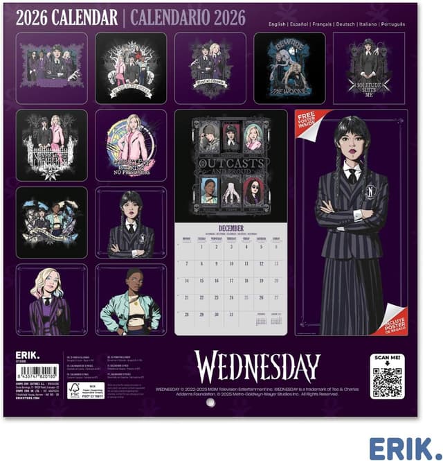 Detalle 2 de Grupo Erik Calendario pared Miércoles Addams 30x30 cm