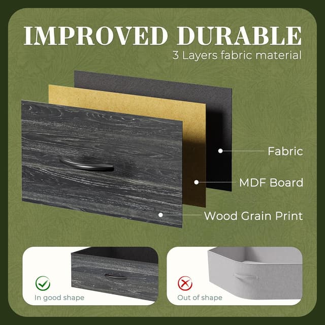 Detalle 1 de Huuger 70 Inch Dresser with 12 Fabric Drawers (Charcoal Black Wood Grain) — TV Stand for Up to 80 Inch Screens