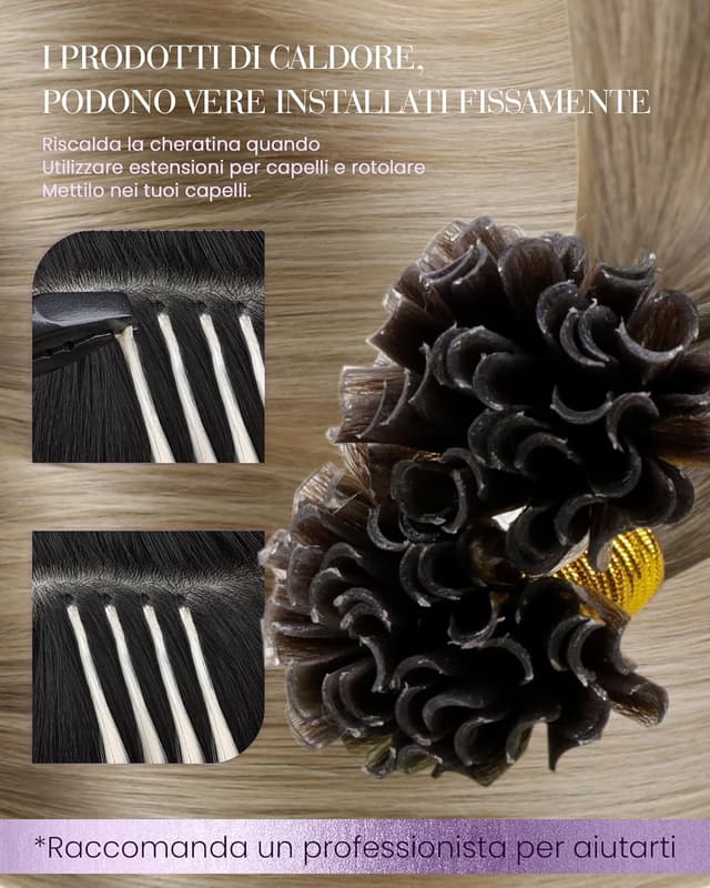 Detalle de LaaVoo Extension Capelli Veri con Cheratina, 50 cm e 50 g (50 ciocche) #8/18/60