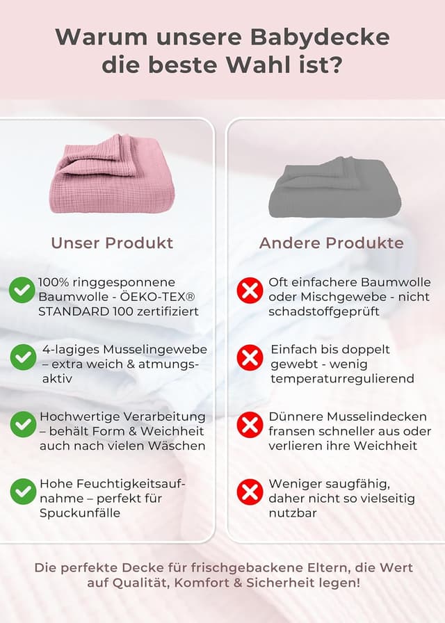 Thumbnail 5 de LAYNENBURG Musselin Babydecke 120x120cm Altrosa