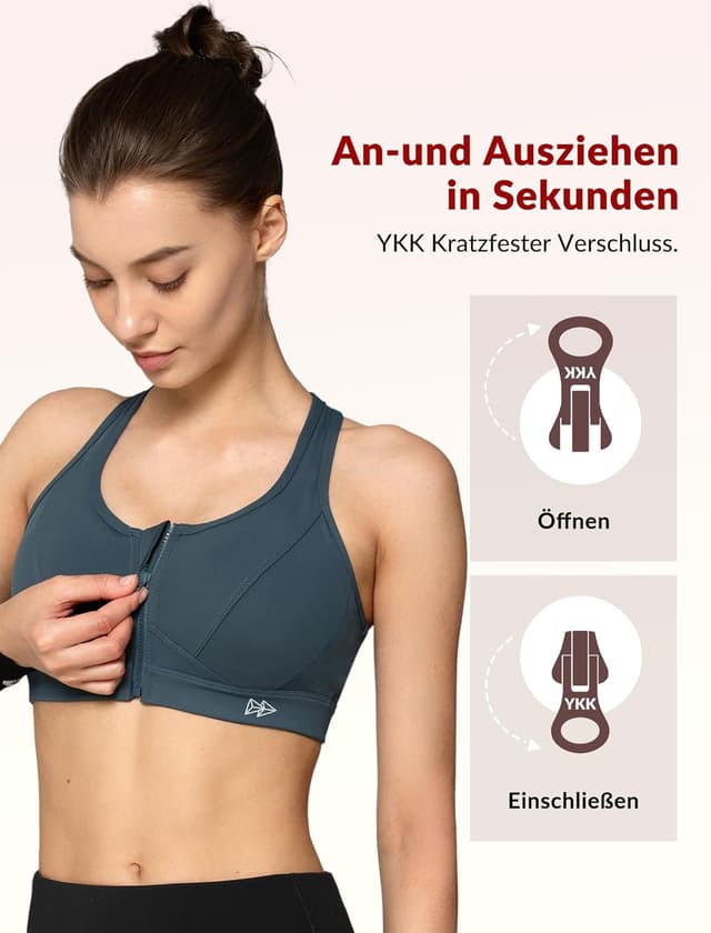 Detalle de Yvette Sport-BH mit Mesh-Rücken, vorne YKK-Verschluss und starkem Halt (Große Größe)