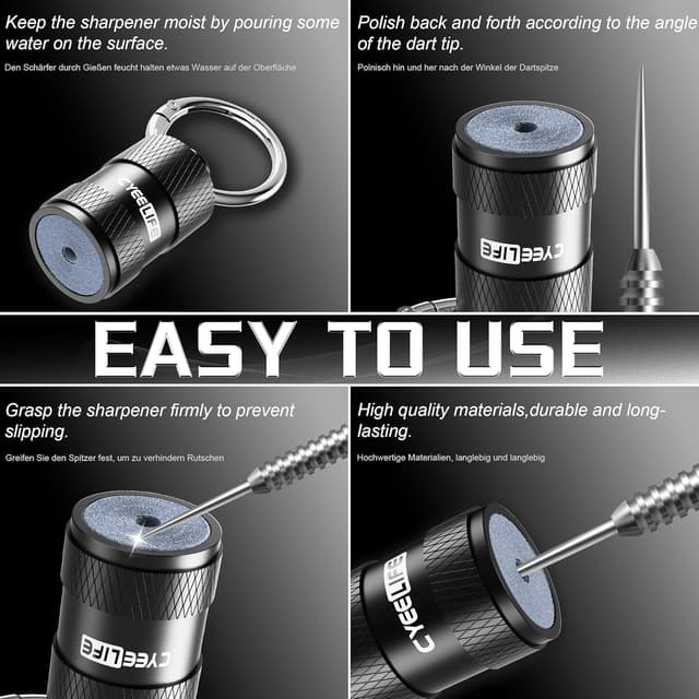 Detalle de CyeeLife Schleifsteine für Dartpfeile mit Metallspitzen – kompakter Dart Sharpener als Schlüsselanhänger