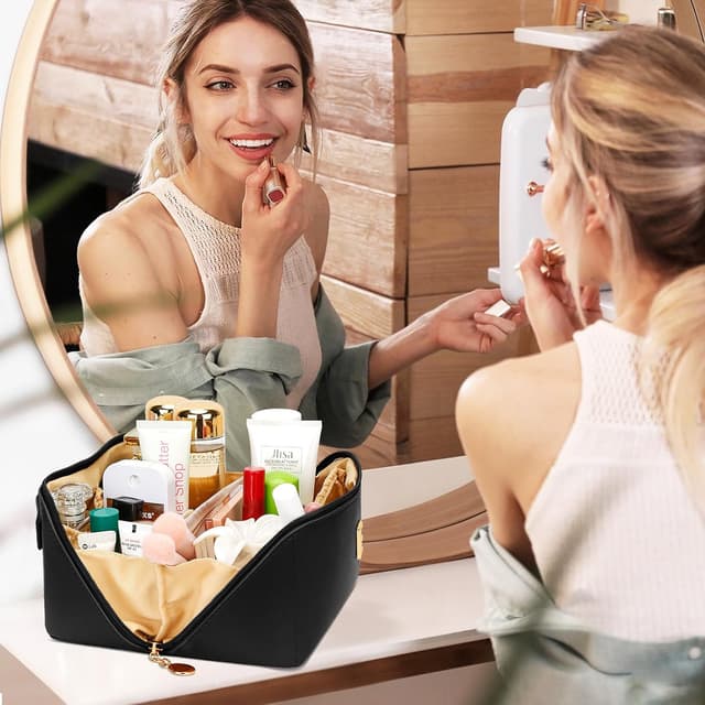 Thumbnail 6 de CLOUDWINGS Personalized Initial Makeup Organizer Bag Set (Open-Flat Travel Cosmetic Bags, Black)