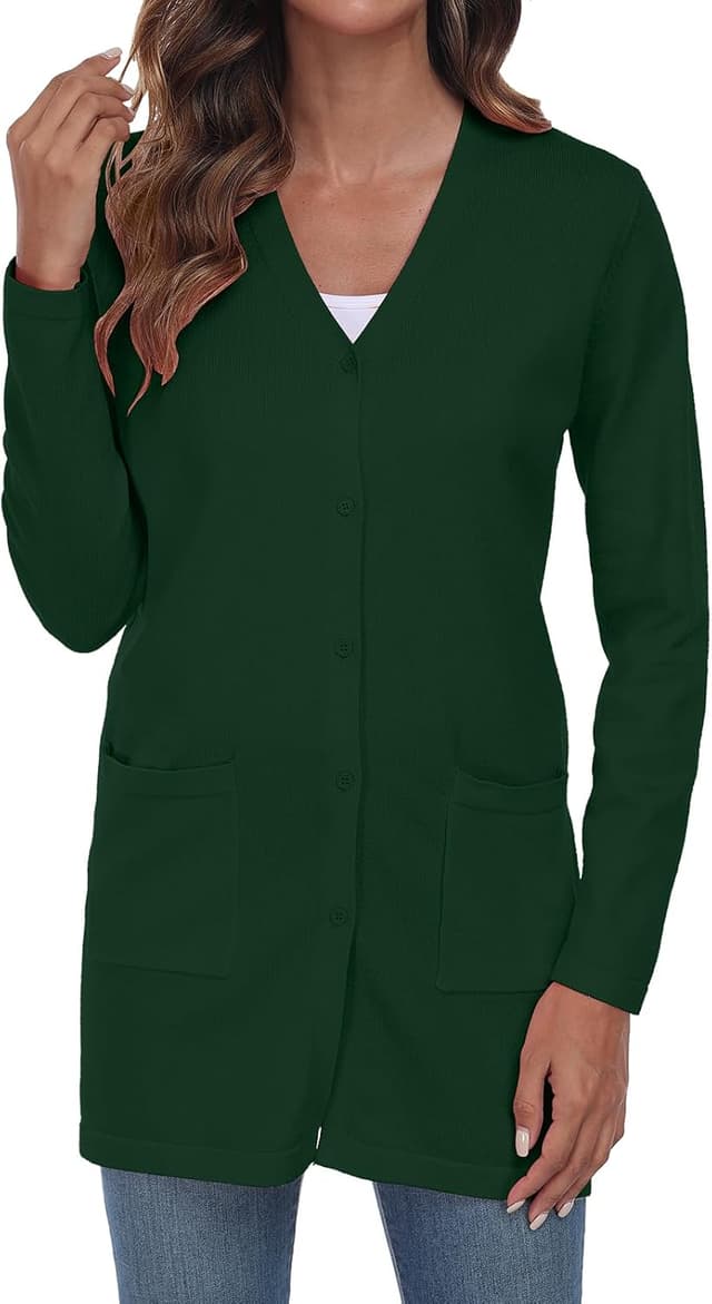 Detalle 2 de YUNDAI women’s open-front lightweight knitted long cardigan with pockets