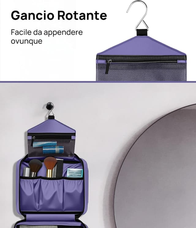 Detalle de Carttiya Beauty Case da Viaggio grande impermeabile con gancio in metallo, viola