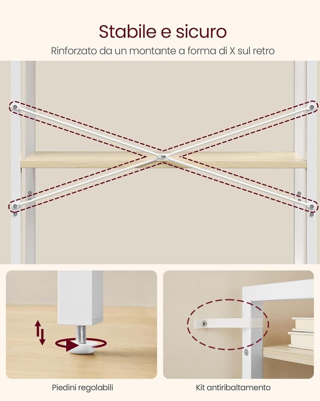 Detalle de VASAGLE LLS062LL01 scaffale alto a 6 ripiani in stile industriale (30 x 64 x 185,5 cm)