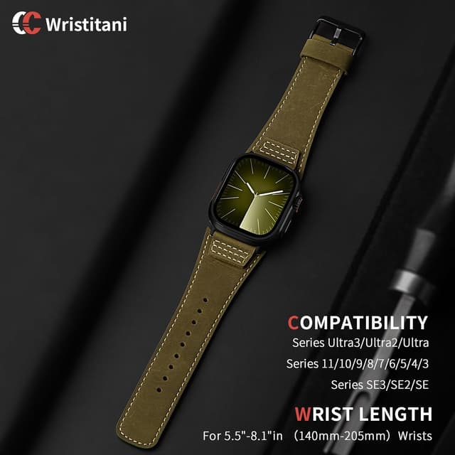 Detalle 2 de Wristitani cinturino in pelle vintage per Apple Watch (44/45/42/38/41/40/49 mm) per Uomo e Donna