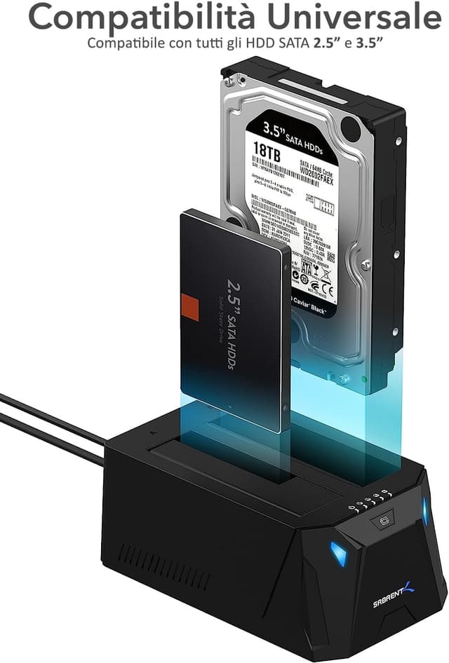 Detalle de SABRENT Docking Station SSD/HDD esterno USB-C EC-CH2B con 2 alloggiamenti e clonazione offline