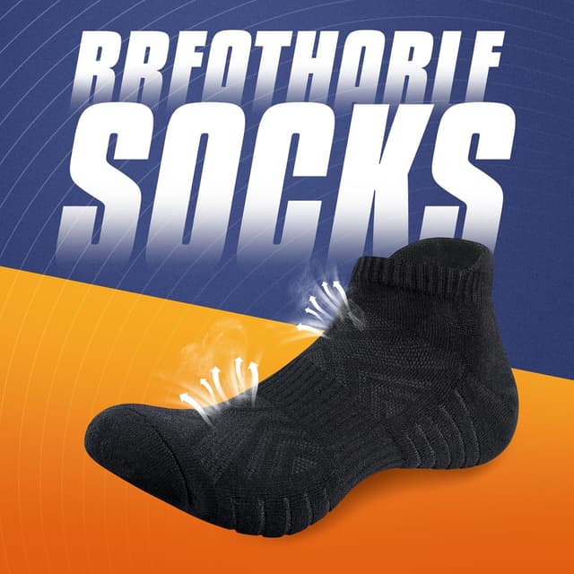 Detalle de Benirap Mens Tranier Socks cushioned running socks (6 pairs) — breathable cotton trainer socks with anti-blister design