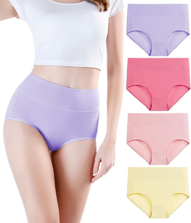 Detalle de wirarpa Damen Slips mit hoher Taille aus Baumwolle – 4er Pack (Stay-Put High Waist)