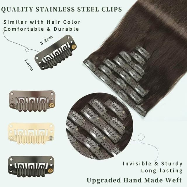 Detalle de GUDOZO Clip-in Echthaar-Extensions (7 Clips, 50 cm, 120 g) Schokoladenbraun – unsichtbare Skin-Weft für natürliches Längen- & Volumen-Plus