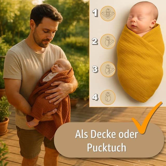 Thumbnail 4 de Musselin Decke Babydecke Baumwolle 100 x 150 cm