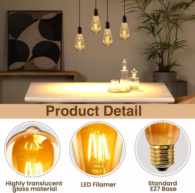 Detalle 2 de E27 ST64 LED Edison 4W Vintage Glühbirne