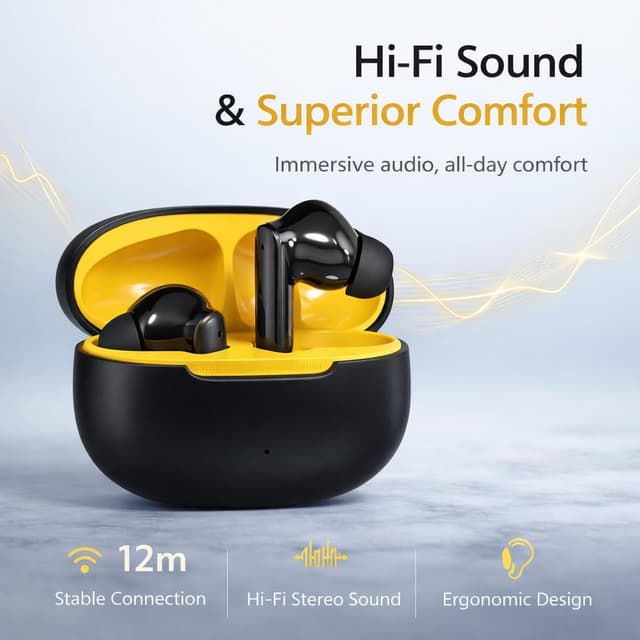 Detalle de PWTEK Wireless Earbuds 2026 (Bluetooth 5.4) with IPX7, Touch Controls & USB-C Fast Charging