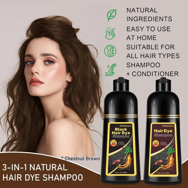 Detalle de Chestnut Brown Hair Dye Shampoo 3-in-1 (Instant, Long-Lasting) — Gray Coverage for Men & Women