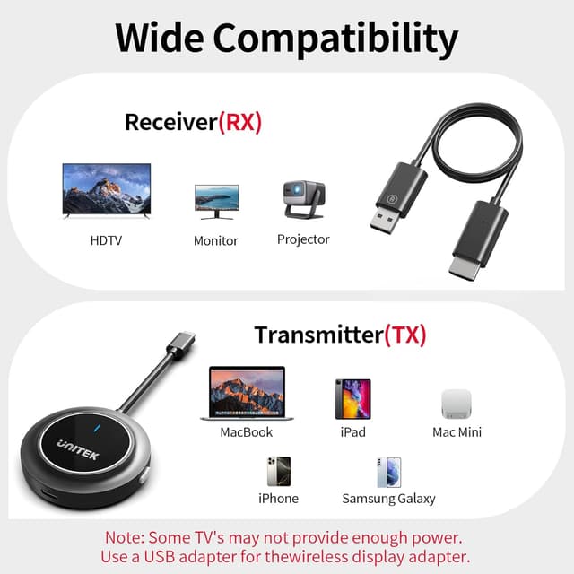 Thumbnail 6 de Unitek Type C Wireless HDMI Display Adapter with PD 3.0 (1080P@60Hz) Miracast Dongle for TV/Monitor Mirroring