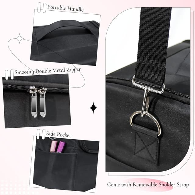 Detalle de Feibrand Large Makeup Organiser Box Vanity Case – Black travel make up bag with 2 layers, 4 expandable trays