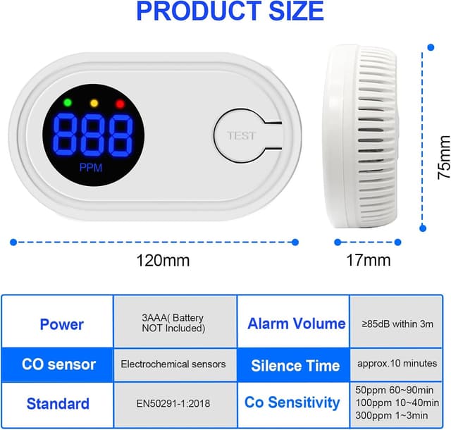Detalle de Carbon Monoxide Detector 123×70×25 mm