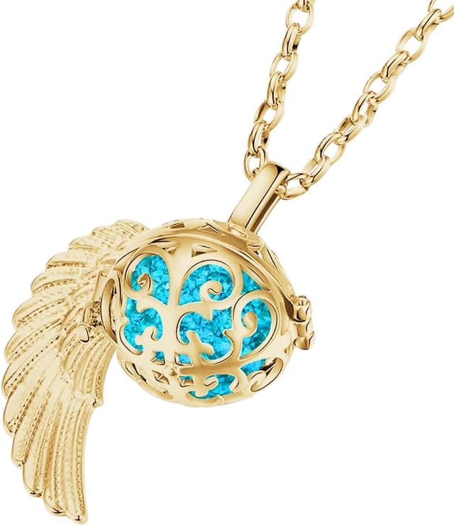 Detalle 2 de Morella Collana catenina da donna Angelo Custode in acciaio inox oro con ciondolo a sfera e ali