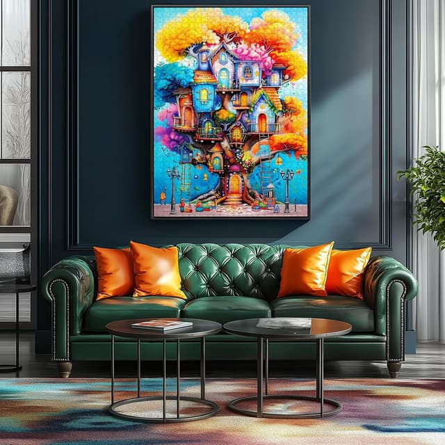 Detalle 2 de Blueforest 1000-Piece Adult Jigsaw Puzzle (Whimsical Tree House Fantasy Art)