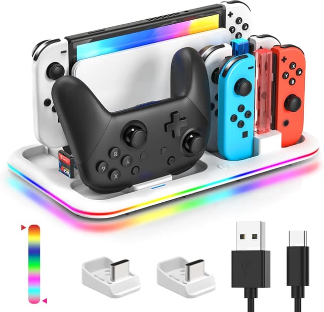 Detalle de FASTSNAIL RGB Controller Ladestation für Nintendo Switch / Switch OLED mit LED-Lichtmodi